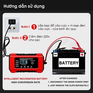 Sạc Bình Ắc Quy 12V 6A INTELLIGEN CHARGER 4AH - 100AH, Tự Ngắt Khi Đầy, Phục Hồi Ắc Quy Bằng Khử Sunfat,AIMVUKES
