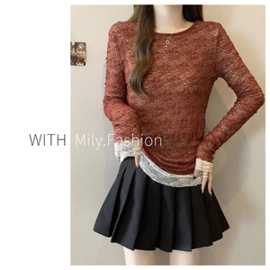 Milyfashion Ba Lê Phong Cách Ren Hai Lớp Xếp Ly Thiết Kế Không Đều Cảm Thấy Màu Sắc Phù Hợp Với Ren Trong Suốt
