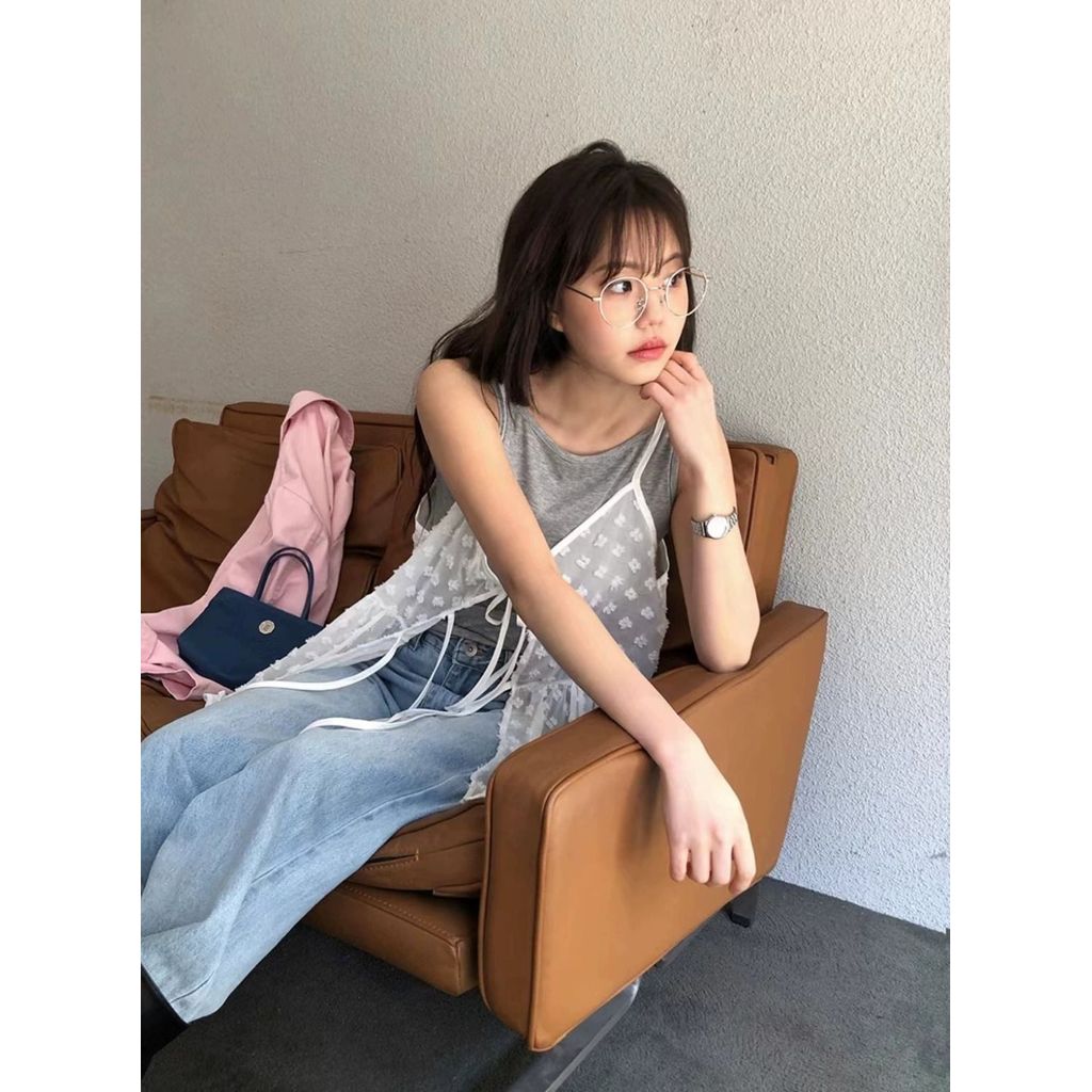 Milyfashion Ba Lê Phong Cách Thêu Ren Lớp Sling Phong Cách Mới Dây Đeo Thời Trang