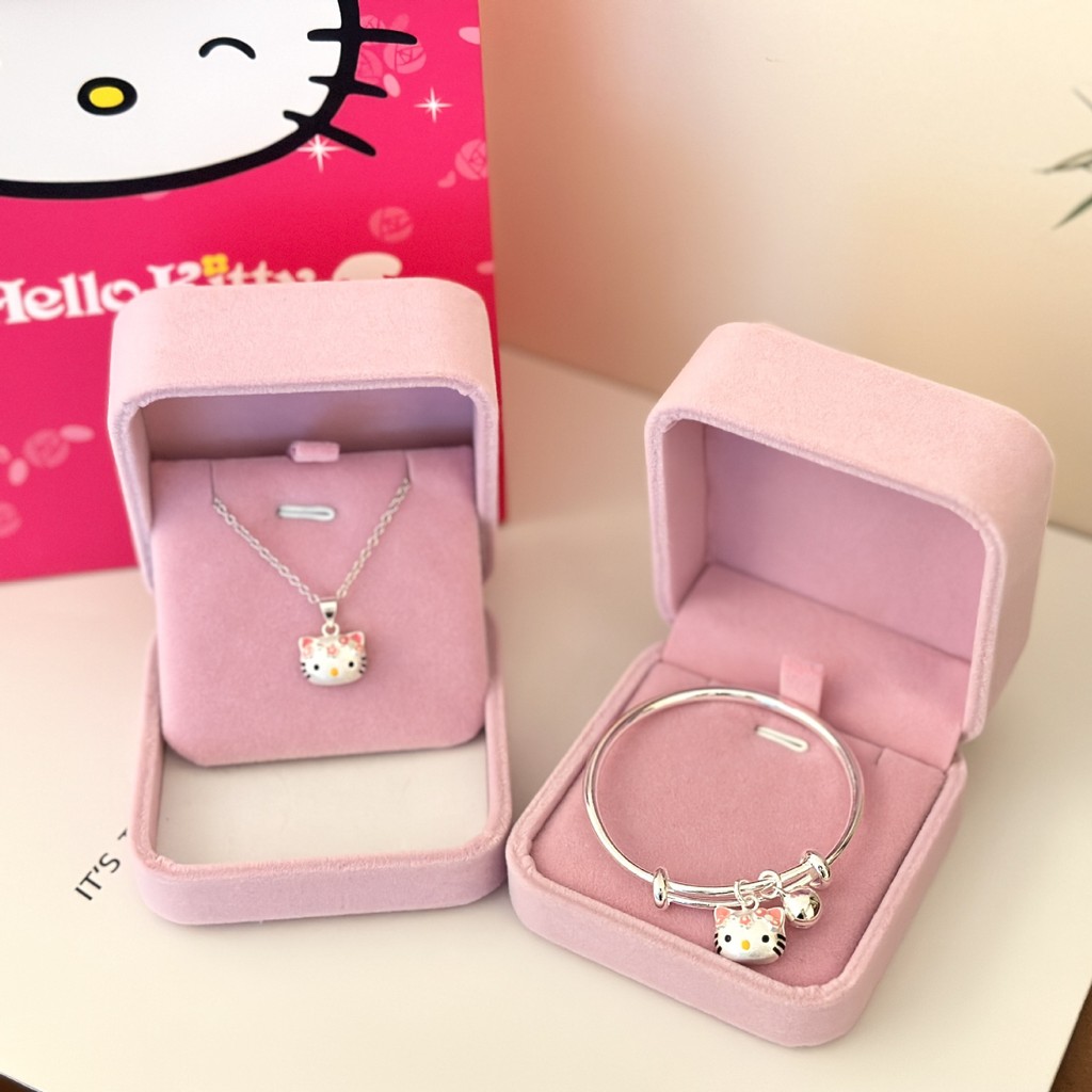 Quà Tặng Sinh Nhật Vượt Qua Vòng Tay Bạc Nữ Ngọt Ngào Dễ Thương hello Kitty Mặt Dây Chuyền Vòng Cổ Bé Lớn Kid Bạc Bộ Trang Sức Quà Tặng