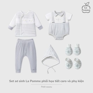La Pomme SS26.T2.3 set sơ sinh giả yếm họa tiết caro ghi NB-9m