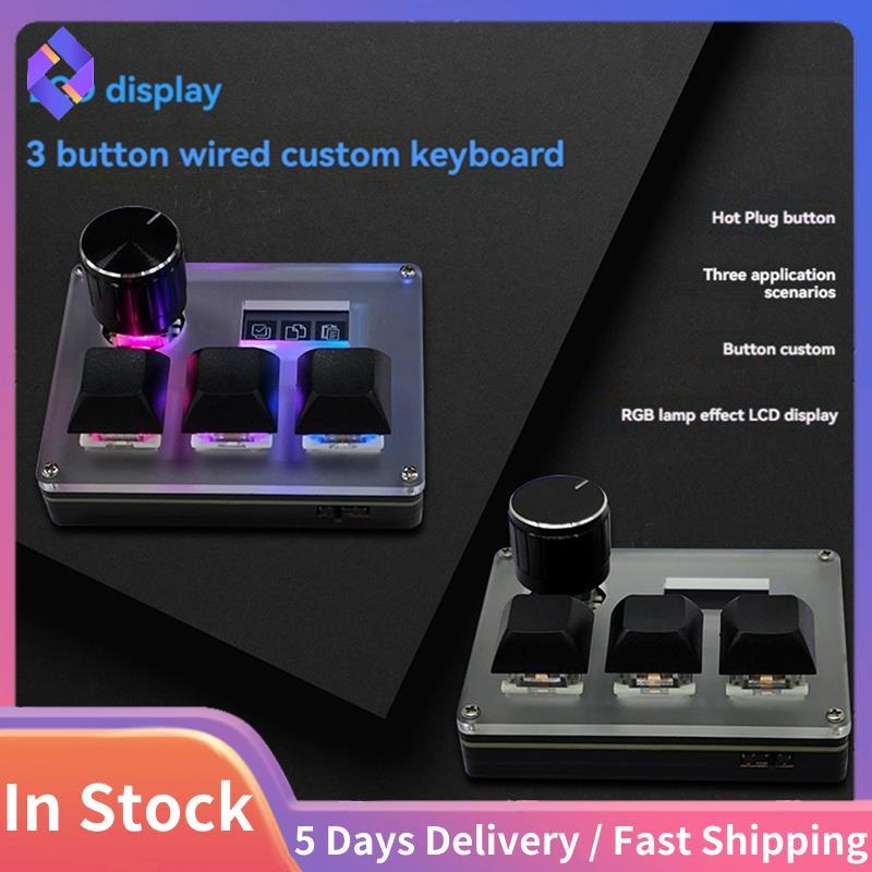 Bàn phím chơi game có dây 3 phím công tắc xanh, màn hình RGB, núm điều khiển, Copy/Paste/Shotcut