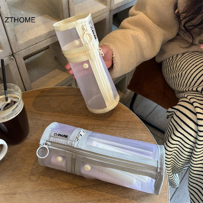 ZTHOME Mesh Túi đựng cọ trang điểm công dụng kép Hộp đựng bàn chải di động Hộp đựng bàn chải công suất lớn đơn giản Giá đỡ Buet Túi đứng du lịch HOT