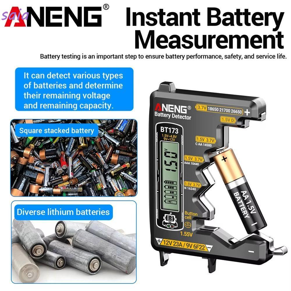 Máy dò pin SAIA, Máy kiểm tra pin kỹ thuật số thông minh có độ chính xác cao ANENG BT173 Máy kiểm tra sạc pin chuyên nghiệp di động đa năng cho nút di động C D AA AAA N 9V