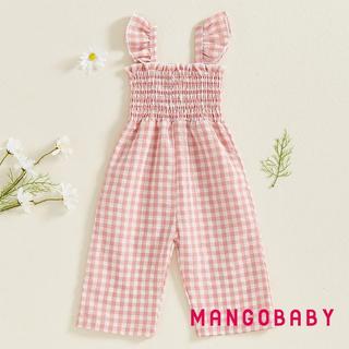 MG-Baby Bé Gái Rompers Ruffle Không Tay Kẻ Sọc In Hình Smocked Áo liền quần Quần Suspender Trang Phục Mùa Hè