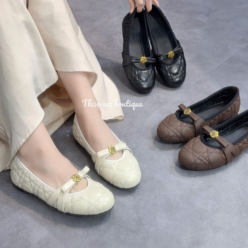 [Thảo Em - BH993] Giày búp bê nữ đế bệt da lì mềm quai nơ hoa trà sang chảnh tiểu thư [QCCC]