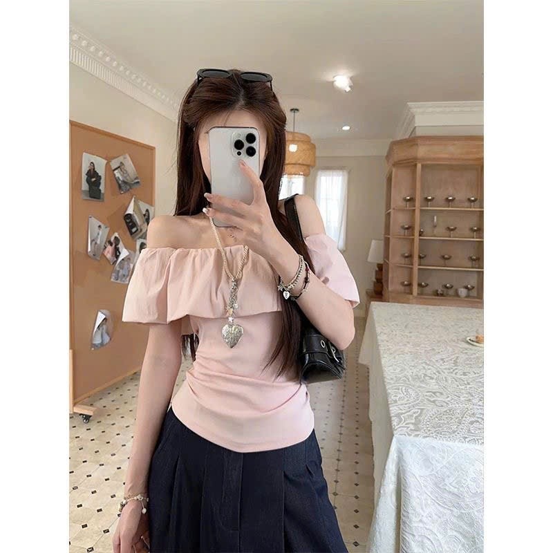 Áo thun trễ vai nhún 2 bên eo ôm body co dãn mùa hè hottrend XIMIMI SP435