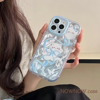 DànhCho IPhone 17 16 15 14 13 12 11 ProMax XR XS Max 7 8 Plus Dễ thương màu xanh Bowknot mèo Puff trường hợp điện thoại