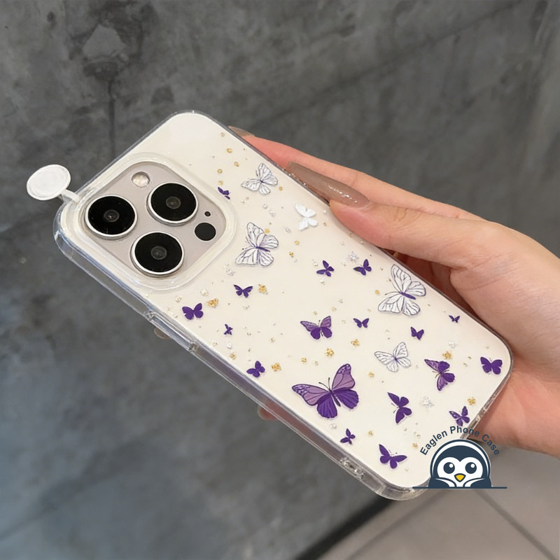 Ốp Điện Thoại Trắng Bướm Tím Đơn Giản Cho OPPO Reno 15 15C 15F 14 14F 13 13F 12 12F 11 11F 11A 10 9 8 Pro Plus F FS 8T 8Z 7Z 7 Lite 4G 5G Vỏ Lò Xo Bóng Vỏ IMD