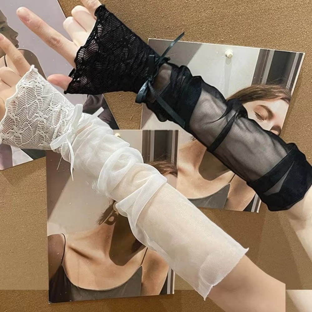 Găng Tay Lưới Không Ngón FEDAOG - Ren Nơ, Sheer Tulle, Phong Cách Gothic Chống Nắng