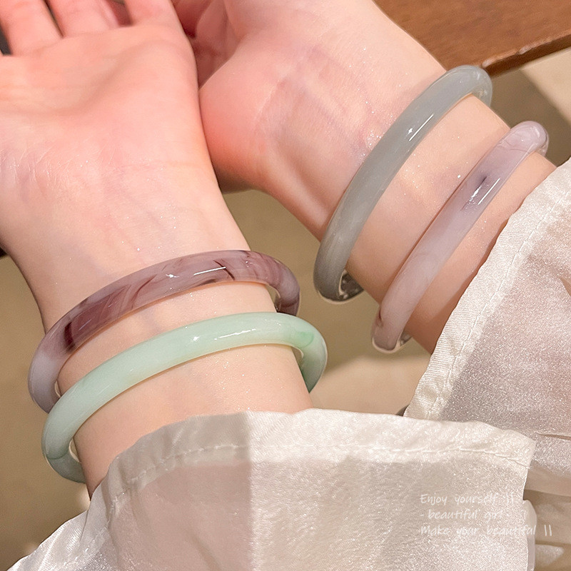 Vòng tay kính giả chalcedony nữ có khô hoa hồng và jingle - Style Trung Quốc mới lạ