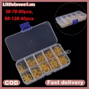 Móc câu cá thép carbon vàng 500 chiếc/bộ - Bán lẻ trong hộp