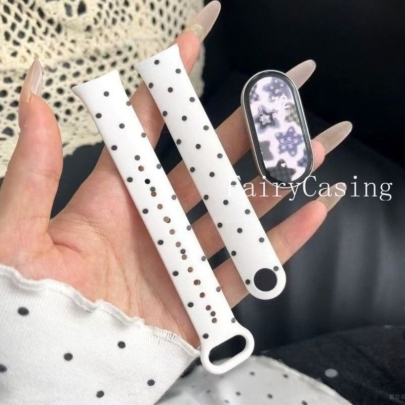 Dây đeo đồng hồ in chấm bi thời trang cho Xiaomi Mi Band 10 9 8 Phiên bản gốm Vòng đeo tay thay thế dây đeo silicon