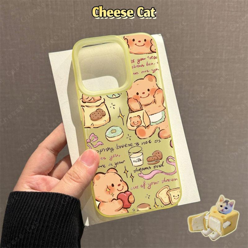 Gấu bơ dễ thương Ốp điện thoại màu vàng mờ cho iPhone 15 16 11 12 13 14 17 Pro Max 7 Plus XR Xs Max