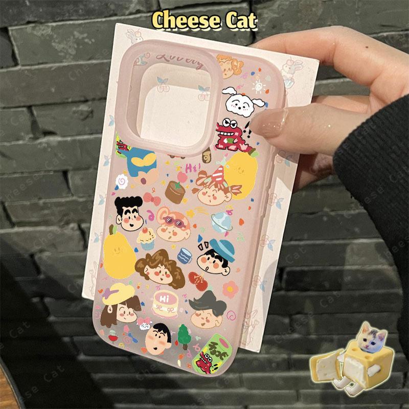 Gia đình bút chì dễ thương Shin Ốp điện thoại màu vàng mờ cho iPhone 15 16 11 12 13 14 17 Pro Max 7 Plus XR Xs Max