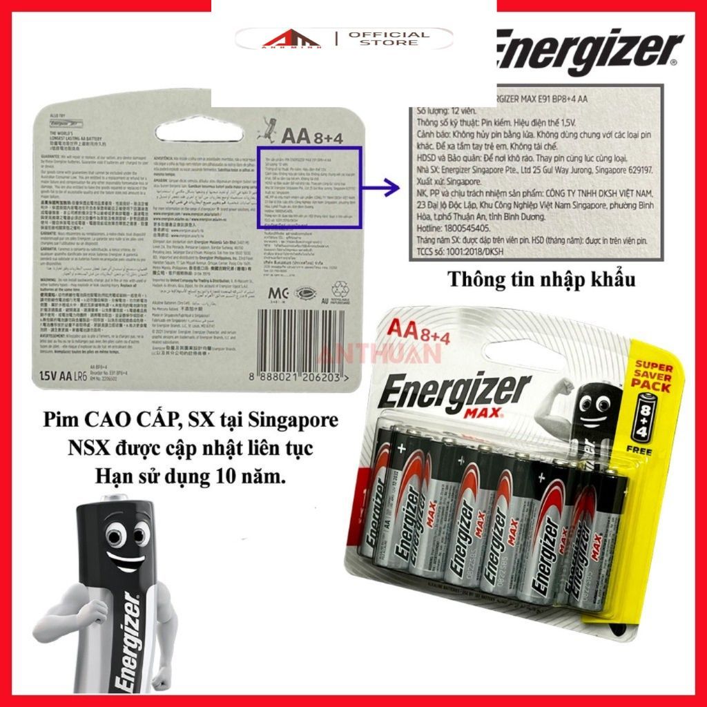 [Vỉ 12 viên] Pin Alkaline Energizer AA / AAA Tiểu, Đũa Pin Kiềm LR6 LR03 E91 E92 Chính Hãng Siêu Bền