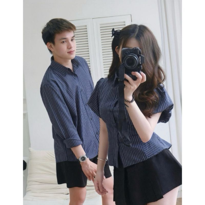 Áo sơ mi kẻ sọc tay bồng A4 chiết eo dễ phối đồ hàng loại 1có bigsize - Sam botique