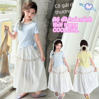 Set áo ngắn tay và váy dài cho bé gái - Váy boho công chúa phong cách Hàn Quốc dễ thương bay bổng