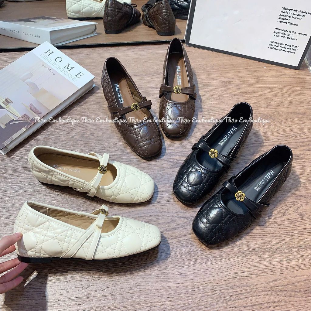 [Thảo Em - GC42] Giày búp bê độn đế trong cao 3-4p phá cách quai ngang khóa hoa trà [QCCC]