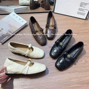 Giày búp bê độn đế trong cao 3-4p phá cách quai ngang khóa hoa trà [QCCC]