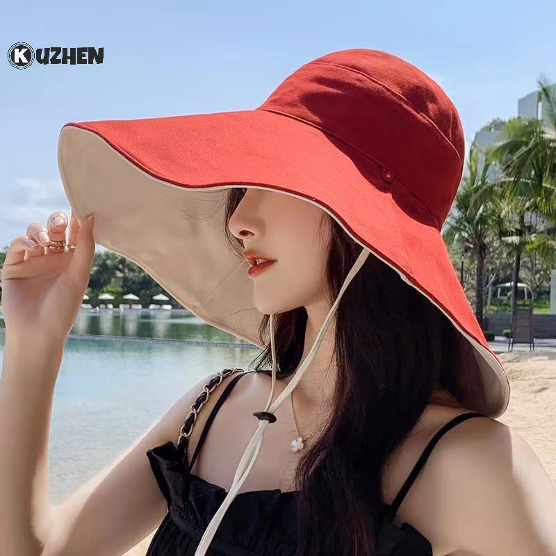 KUZHEN Mũ Rộng Vành Chống Nắng Cho Nữ, Chống Tia UV, Gấp Gọn, Phù hợp Đi Bộ và Đi Biển