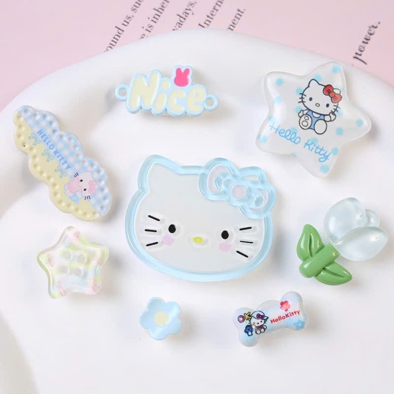 Set Charm Mèo Hello Kitty Xanh Pastel Cute Kawaii Mini – Charm Ngôi Sao Nice Hoa Trong Suốt Trang Trí Dép