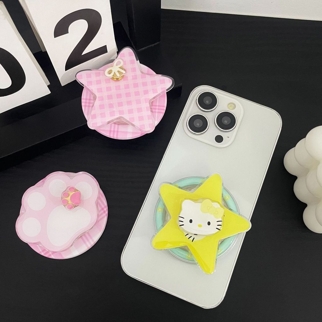 Giá đỡ điện thoại từ tính Hello Kitty dễ thương | Giá đỡ túi khí có thể điều chỉnh | Tay cầm chắc chắn cho du lịch văn phòng tại nhà