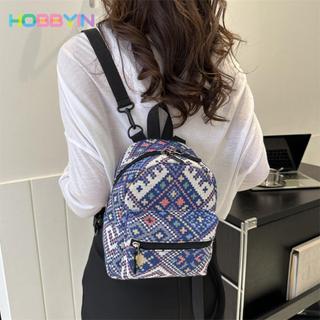 HOBBYIN Ba lô nữ HOBBYIN, Ba lô đi học có thể điều chỉnh có dây kéo, Túi đeo vai Mini phong cách dân tộc dung lượng cao di động dành cho người lớn