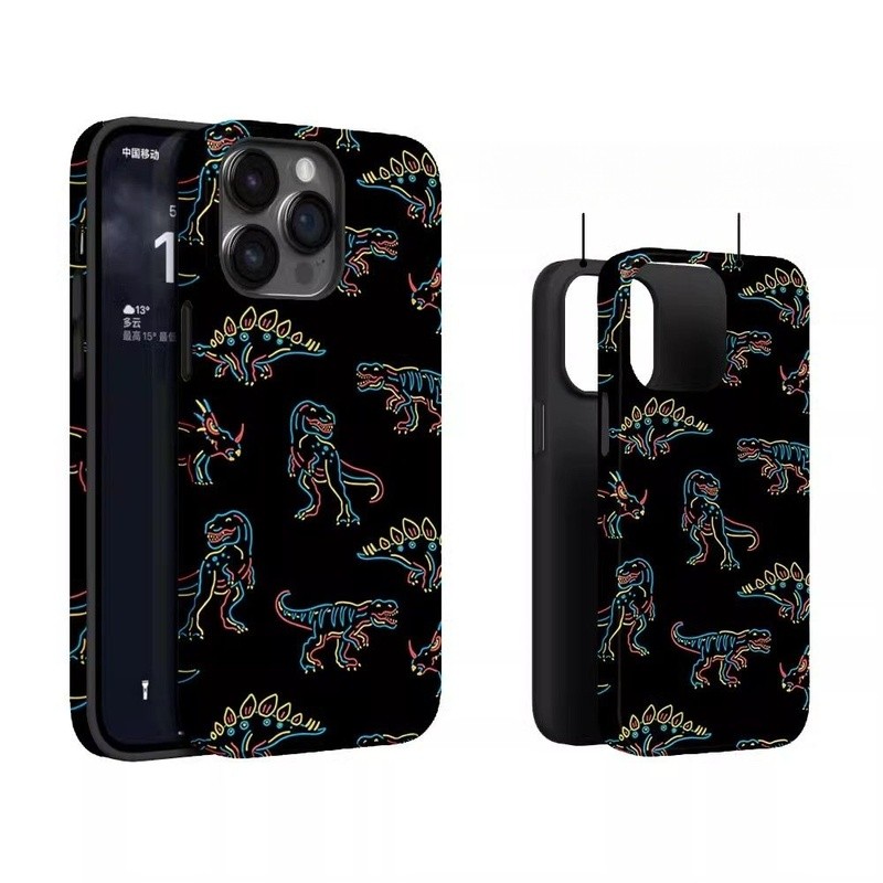 Ốp Điện Thoại Khủng Long Đen Thích Hợp Cho IPhone 11 XR XSMAX 17 AIR 13 14 15 16 ProMax 12 PRO 7 8 PLUS Ốp Lưng Cứng Phim QYJS Bề Mặt Bóng