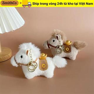 Móc khóa ngựa sang trọng ZENIHCO, Mặt dây chuyền ngựa sang trọng tóc dài Yuanbao Pony, Mini 10cm Năm con ngựa Túi động vật nhồi bông Mặt dây chuyền cặp đôi