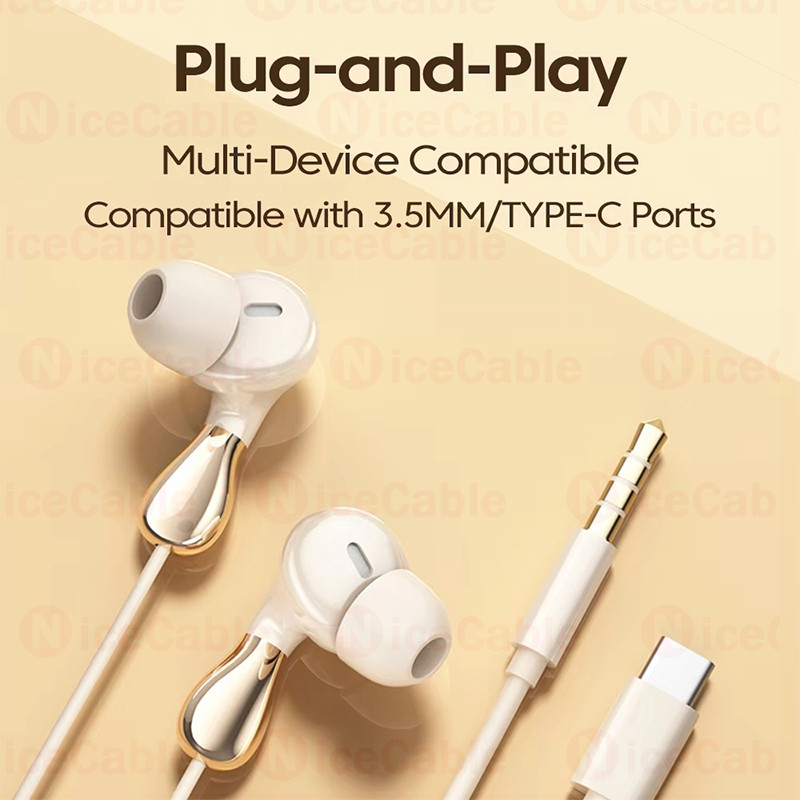Tai nghe nhét tai âm thanh nổi HiFi có dây jack Type-C/3.5mm, mic tích hợp, điều khiển đường âm, giảm tiếng ồn
