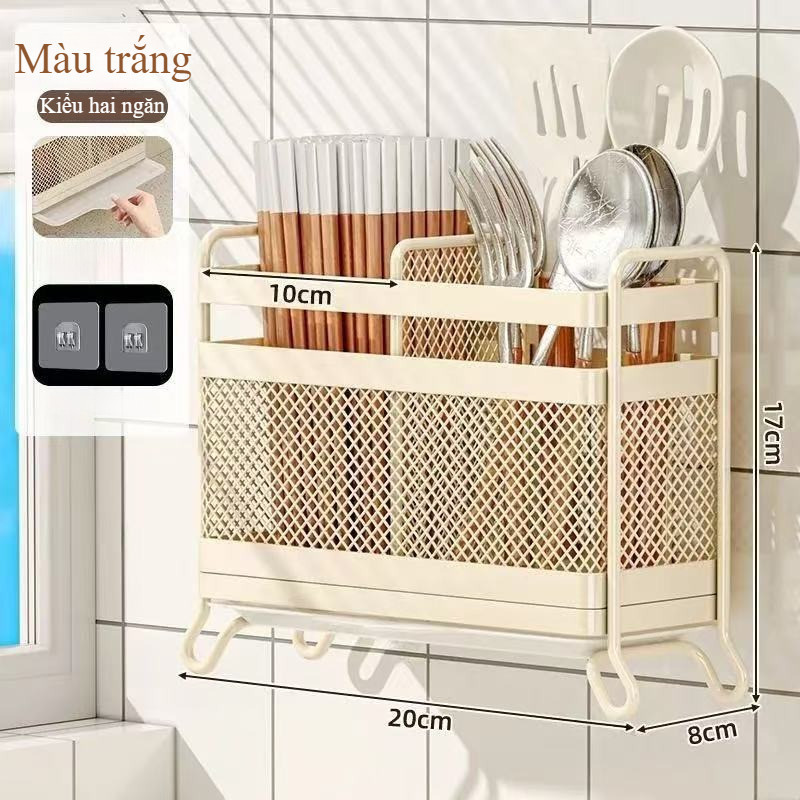 Hộp đựng đũa, giá để đũa thìa nhà bếp, thép carbon, 2/3 ngăn, thoát nước, chống nấm mốc, treo tường/đặt bàn