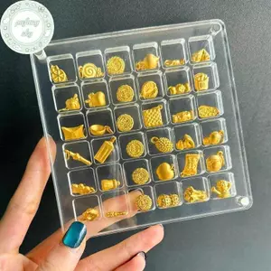 PUSKY 36 / 64 / 100 Lưới Hộp Bảo Quản Đậu Vàng Nhỏ Acrylic Chuyển Vàng Mặt Dây Chuyền Bộ Sưu Tập Hộp Chống Oxy Hóa Hộp Trưng Bày Vỏ Biển Từ Tính VN