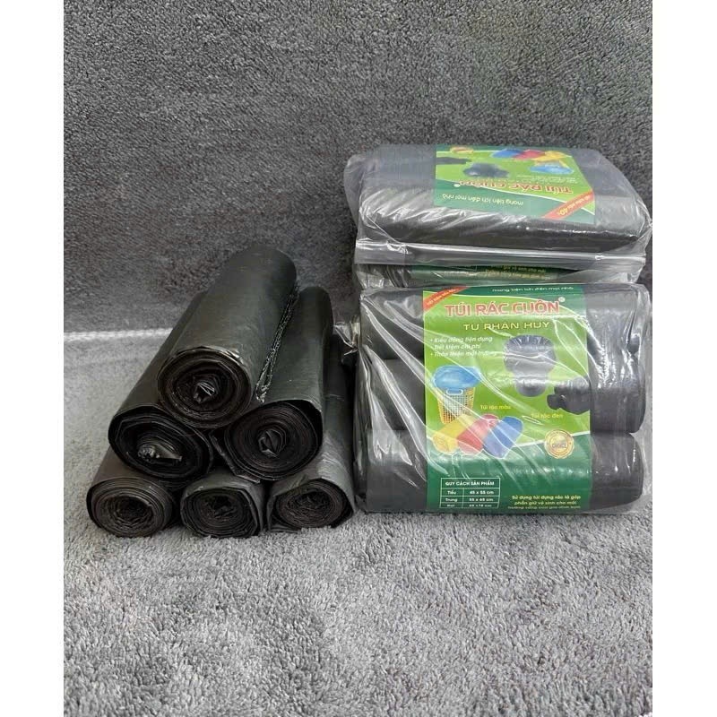 12 Cuộn (4 bịch) Túi Đựng Rác Đen Kích Thước 55x65 Tự Phân Hủy, Thân Thiện Với Môi Trường, Dùng sinh hoạt trong gia đinh