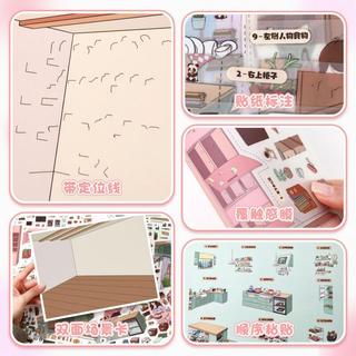 ENWEI 4 Cái [Dòng văn phòng ấm cúng] Nhãn dán phong cảnh 3D quá khổ Chất liệu chống thấm nước Món tráng miệng Nhà bếp Cuộc sống hàng ngày Album ảnh Nhật ký Đồ dùng