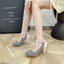 VNMZG34-39 Kích Thước Lớn Miệng Nông Dày Cao Gót Tròn Houndstooth Dây Đeo Khóa Phẳng Màu Sắc Phù Hợp Với Sàn Catwalk Giày