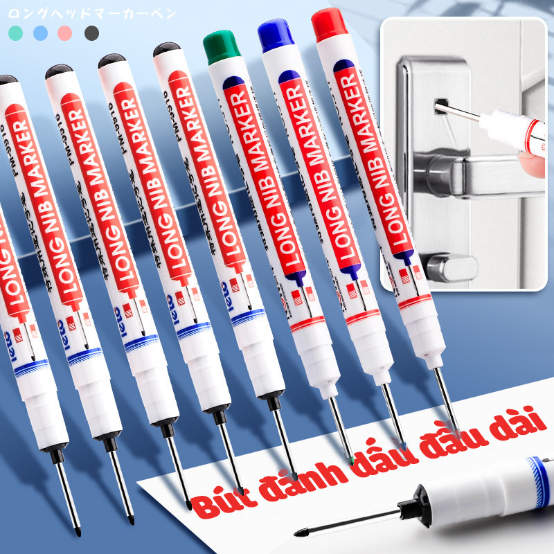 Bút đánh dấu lỗ sâu 20mm đầu ngòi dài bền chắc, dụng cụ thợ mộc đa năng, 3 màu mực đen đỏ xanh
