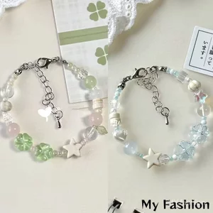 Vòng tay thủy tinh cỏ ba lá bốn lá - Có thể điều chỉnh size - Quà tặng đẹp cho bạn gái và bé gái