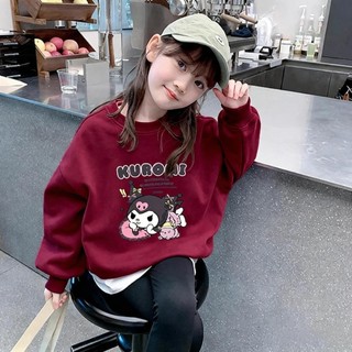 Áo sweatshirt cổ tròn mỏng, đơn giản, in hình hoạt hình anime dành cho bé gái, màu đỏ tía, thích hợp cho dịp năm mới.