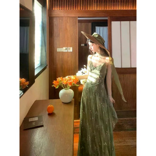 Đầm voan in họa tiết dáng rộng không tay dài + Áo khoác Cardigan nhẹ