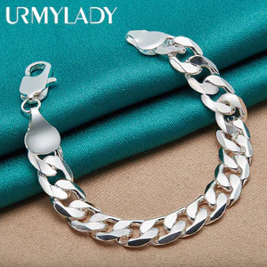 URMYLADY Vòng Tay Nam Bạc 925 Dây Xích 12mm, Thiết Kế Thời Trang Cho Lễ Cưới