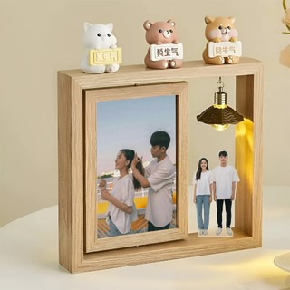 Khung Ảnh Gỗ Xoay 2 Mặt 6 Inch In Theo Yêu Cầu Phong Cách Hàn Quốc - Đèn LED Trang Trí Dễ Thương