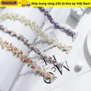 Dây đeo áo ngực hoa co giãn chống trơn trượt, làm từ polyester mềm, phù hợp cho tiệc cưới và sử dụng hàng ngày.