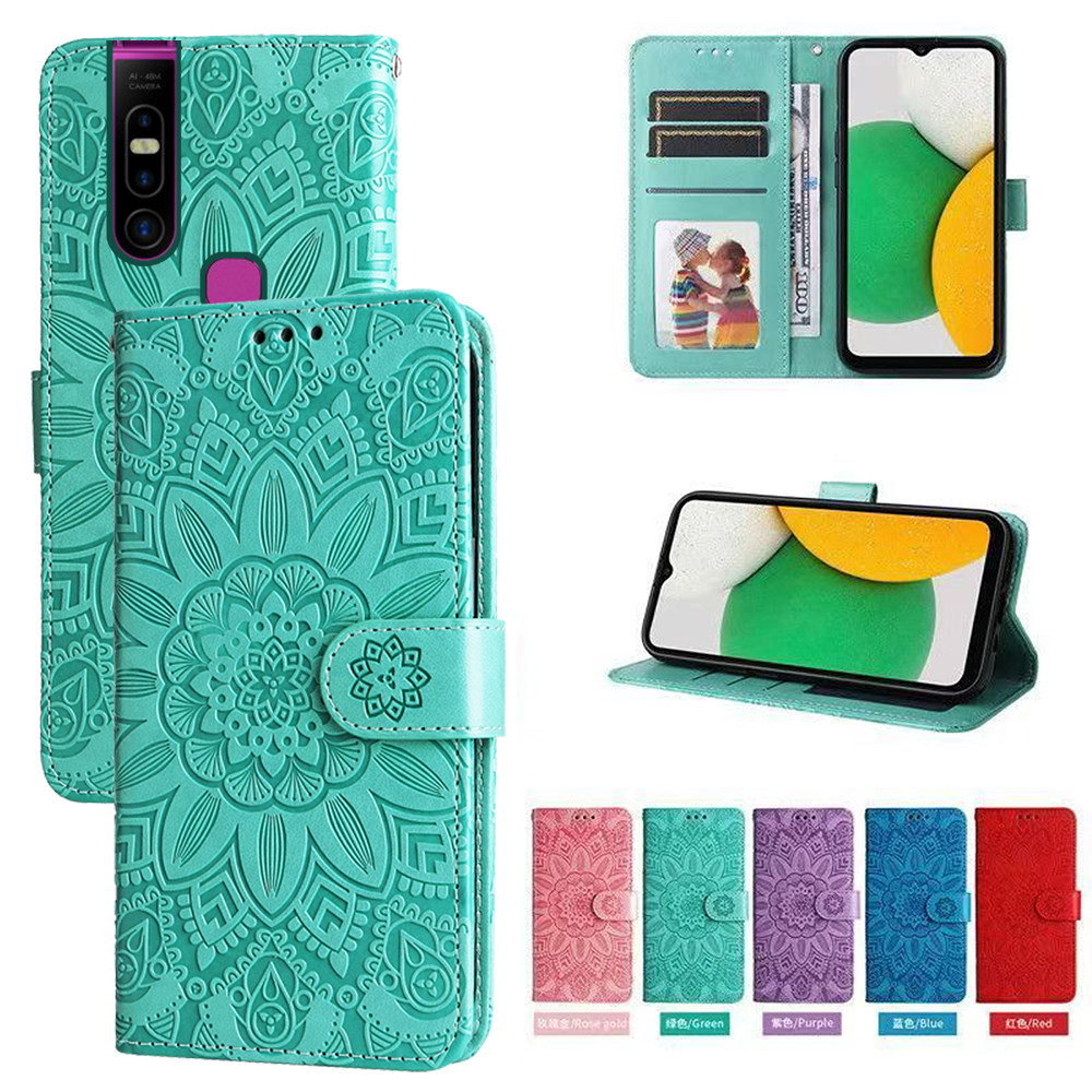 Ví da từ tính Flip Case cho Infinix S5 Pro X660 X660C Vỏ điện thoại hoa hướng dương dập nổi