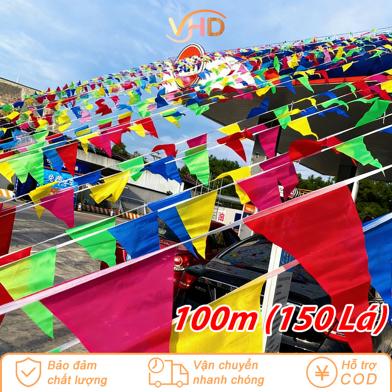 Dây Cờ Trang Trí 100m (150 Lá) - Gồm Cờ Tam Giác & Đuôi Nheo, Vải Bền Đẹp, Trang Trí Đường Phố, Lễ Hội & Sự Kiện