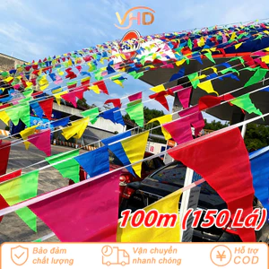 Dây Cờ Trang Trí 100m (150 Lá) - Gồm Cờ Tam Giác & Đuôi Nheo, Vải Bền Đẹp, Trang Trí Đường Phố, Lễ Hội & Sự Kiện