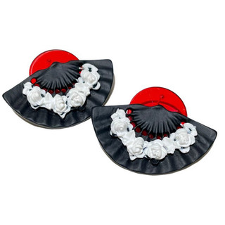 1 Cặp Bông Tai Quạt Retro Phong Cách Trung Quốc, Mặt Nhỏ Màu Đỏ và Đen