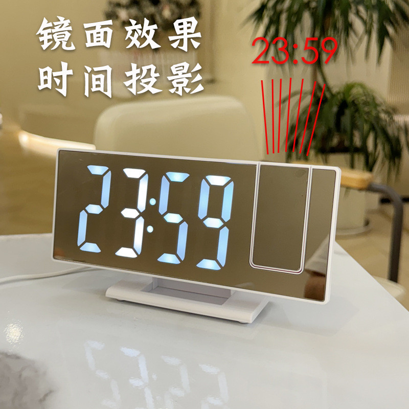 Đồng hồ chiếu gương LED mới với đồng hồ báo thức điện tử tối giản phong cách ins, đèn phòng khách trang trí sang trọng
