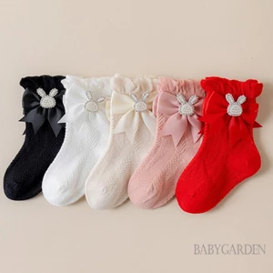 Tất Bé Gái Có Nơ Ngọc Trai Mềm Bunny Công Chúa Trẻ Sơ Sinh Vớ Ruffle