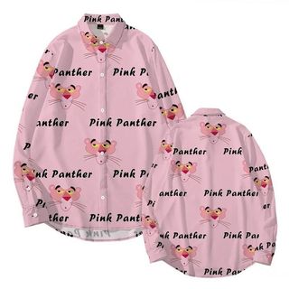 Áo sơ mi dài tay in hình Pink Panther hoạt hình màu hồng, phù hợp hàng ngày